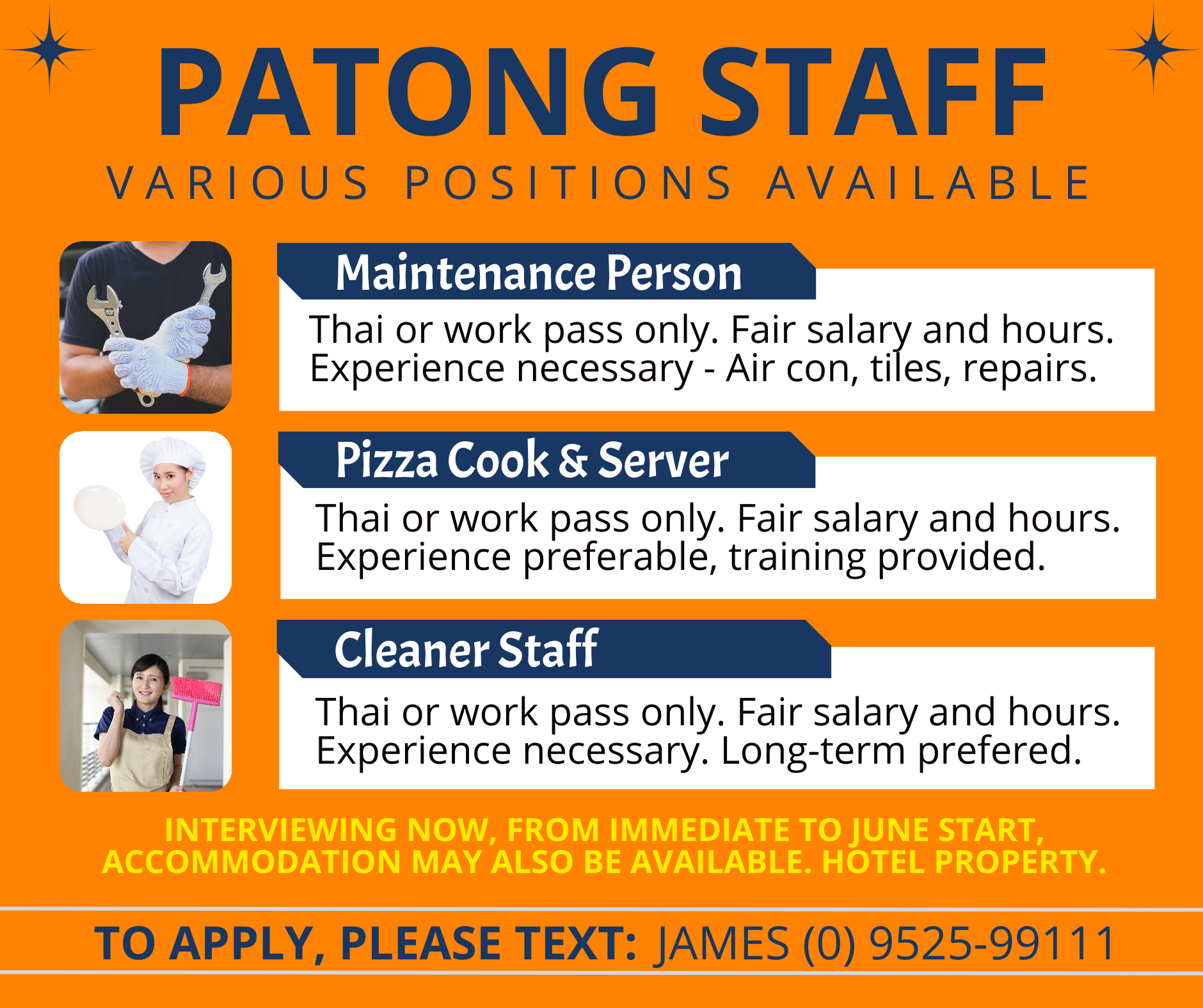 Pizza Cook, Cleaner, Maintenance Person