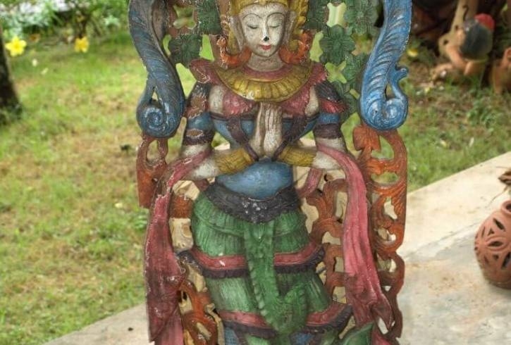 Old Antique Vintage Sculpture Carved Teak Wood Thai Angel Original 