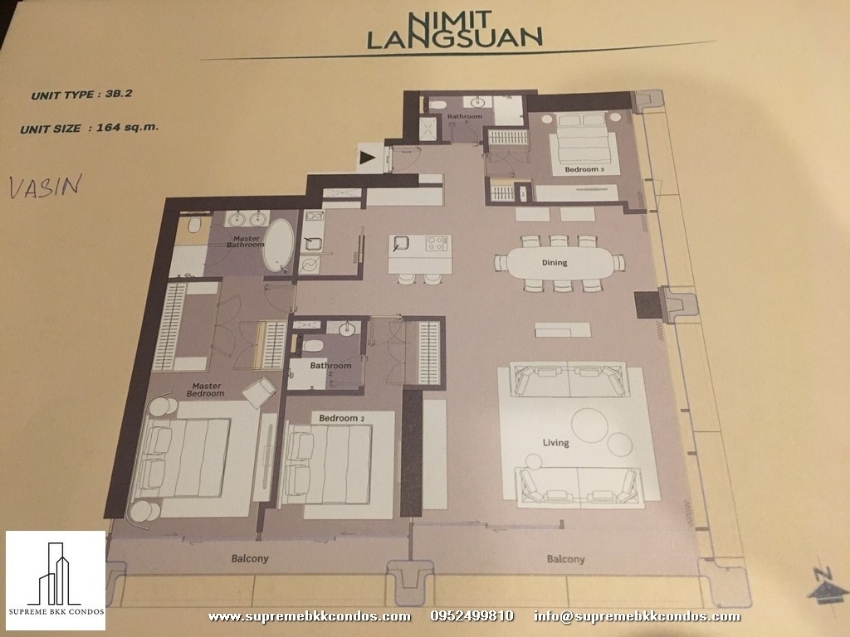 Nimit Langsuan superluxury 3 Bed high floor with Lumpini