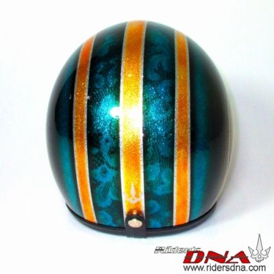 Hand painted Jet helmet classic stripes on flower pattern metal flake