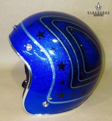 Jet Open Face hand painted Airbrush Blue Metal Flake Low Fit Helmet