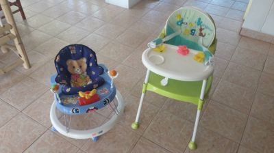 High chair and pushchair