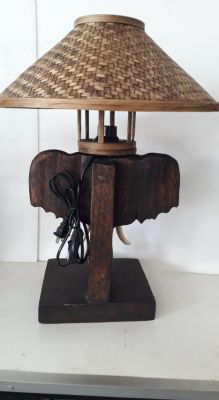 Unique Wood Table Lamp Hand Carving Of Elephant Weaved Lamp Shade....