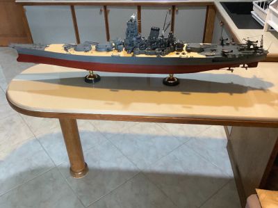 130 cm model of Japanese battleship Yamato with custom display case.