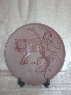 SOLD!!! Brass Dancing Girl With Tiger Plate