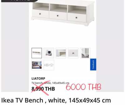 Ikea TV Bench , white, 145x49x45 cm
