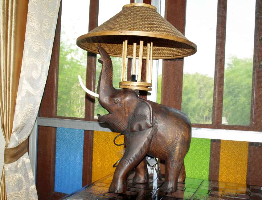 Large Thai Craft Elephant Standing Table Lamp Newly Carved/Made.