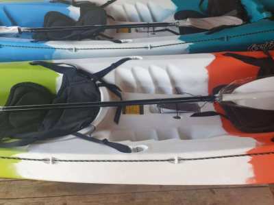 3 Brand New Feel Free Roamer 2 two seater Kayaks with paddle oars.