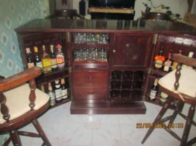 Home Bar with 4 x stools, with drinks, mixer, cocktail books etc.