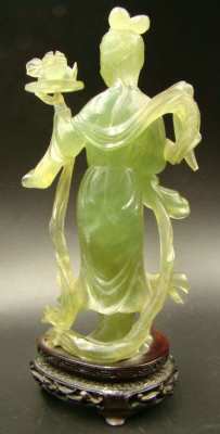 Meiren Green Jade Figure of Chinese Lady with Fruit Tray
