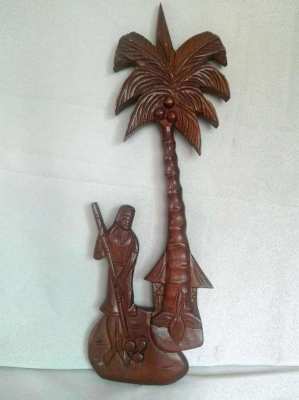 Vintage Wooden Carved Woman With Palm