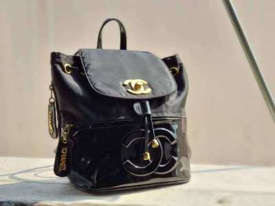 Patent Leather Vintage Backpack with Gold Hardware For SALE!!