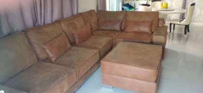 Brown Soft Leather  look 6 - 8 seater Sofa