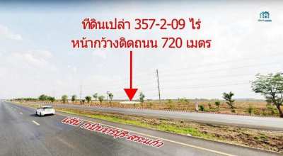 ที่ดินเปล่า 357-2-09ไร่ หน้ากว้างติดถนน 720เมตร เส้นกบินทร์บุรี-สระแก้