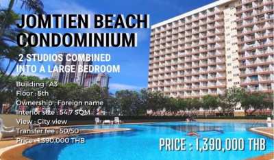 Jomtien Beach Condominium For Sale  2 Studios combined