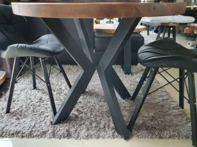 NEW INDUSTRIAL IRON AND ACACIA HARDWOOD DINING TABLE