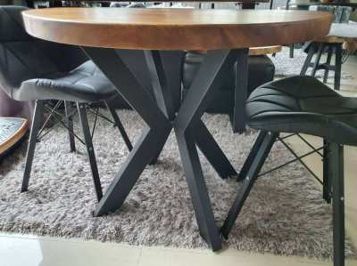 NEW INDUSTRIAL IRON AND ACACIA HARDWOOD DINING TABLE