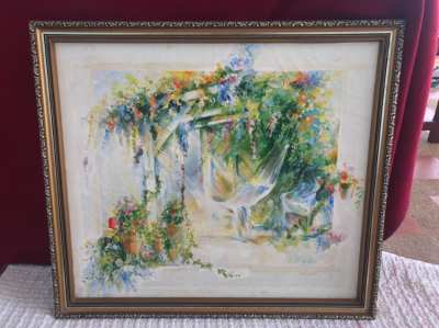 Beautiful Painting nature with gold colored frame, handpainted,REDUCET