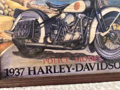 old  H.D. Painting with wood frame, handpainted, Harley Davidson 