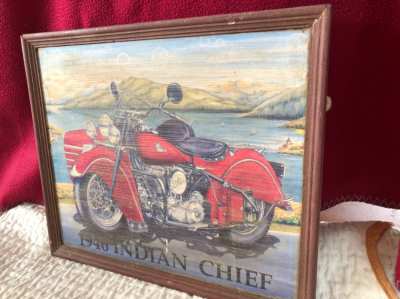 Harley Davidson old painting  with wood frame, handpainted, H.D.  