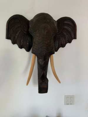 Large Wooden Elephant Head Scupture