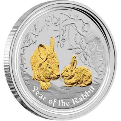 LUNAR SILVER COIN SERIES II 2011 YEAR OF THE RABBIT GILDED EDITION
