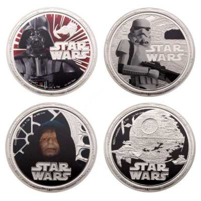 2011 STAR WARS SET WITH DARTH VADER CASE - 4 OZ. PURE SILVER COIN SET