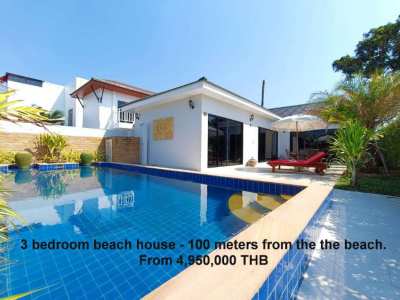 3 bedroom beach house only 100 meters from the beach. 4,950,000 THB