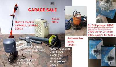 Garage sale different pumps, garden power tools