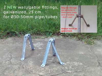 2 NEW wall/gable fittings, galvanized, 25 cm for Ø30-50mm pipe/tubes