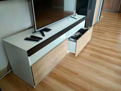 TV display cabinet - perfect condition in white and wood effect