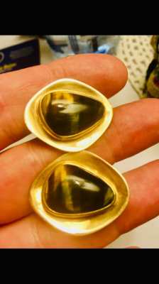 Cuff Links 18k Gold Tiger eye gemstones 