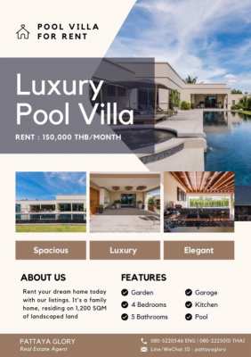 Luxury 4 Beds Pool Villa For Rent @ 150,000 THB Only ! 