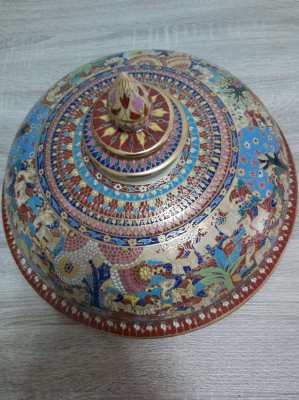 SALE NOW ON Massive hand painted thai Benjarong jar on base plate