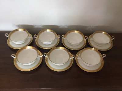 Aynsley Argosy Pattern Soup Bowls and Saucers