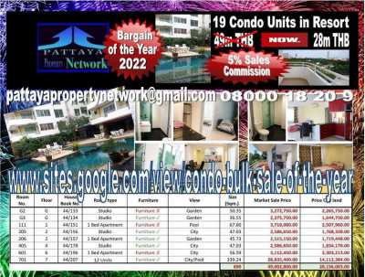 19 Condo Units Bulk Sale Inside Jomtien Resort