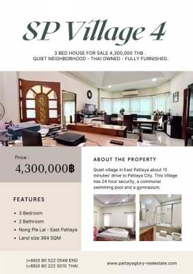 3 Bed House For Sale 4,300,000 THB . 