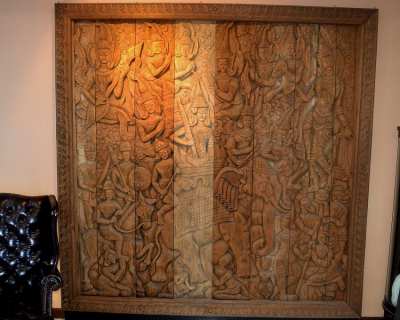 Huge Carved Teak Wood Wall Panel