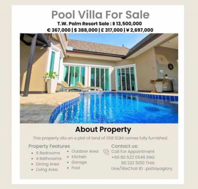 6 Bedrooms Pool Villa For Sale at T.W. Palm Resort ฿ 13,500,000 