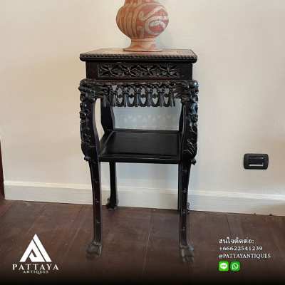 Beautifully carved hardwood squared hocker with marble top