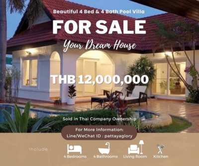 4 Bed & 4 Bath Pool Villa For Sale THB 12,000,000