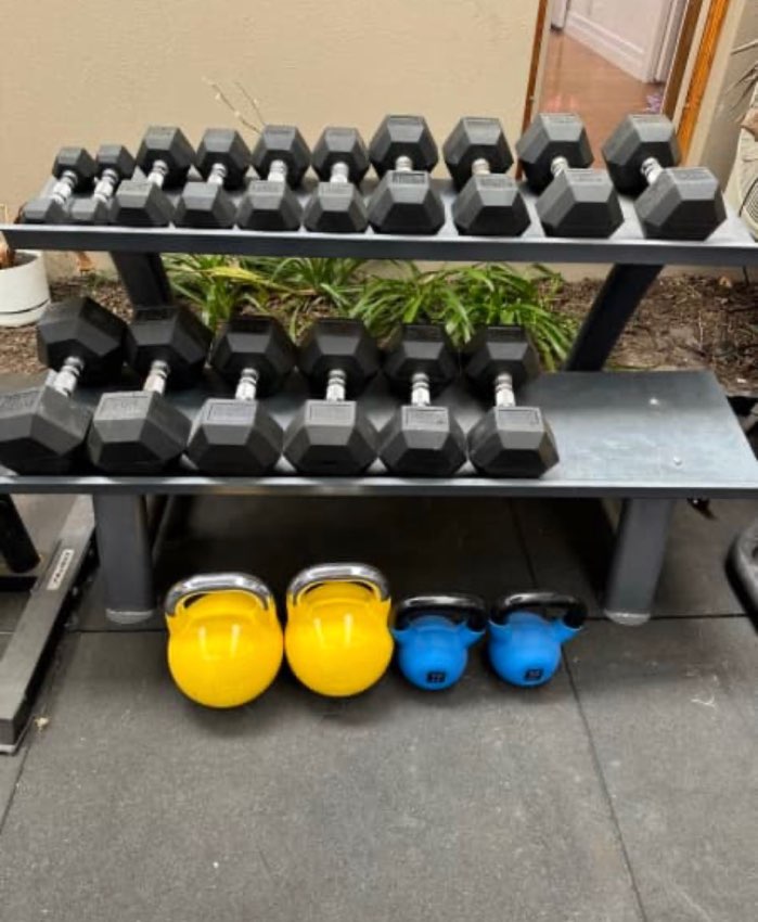 Rubber Hex Fixed Dumbbell Package with Dumbbell Rack