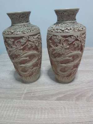 Large, pair of chinese vases with dragon showing 