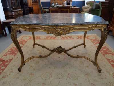 Louis XV style wood carved table with marble top 