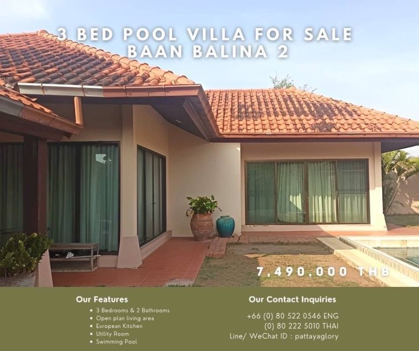 3 Bedrooms Pool Villa For Sale @ Baan Balina 2 !