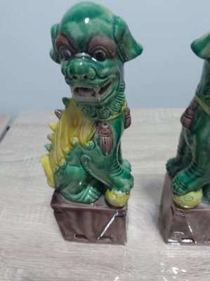 Very large pair of old chinese foo dogs 12