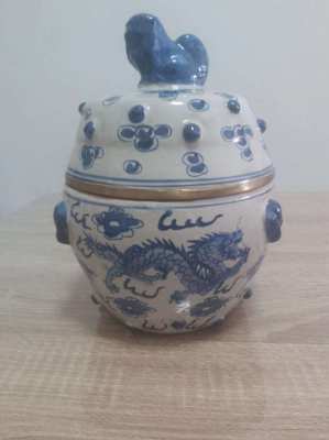 Chinese blue and white teapot warmer and teapot enclosed