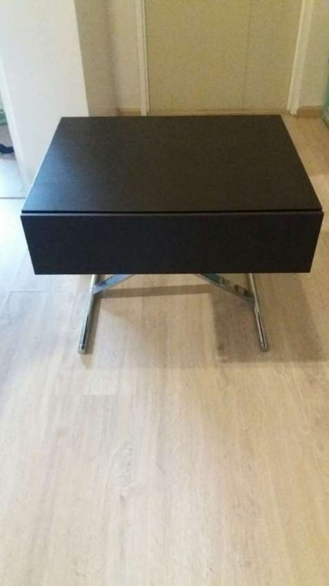 SALE! BLACKWOOD SIDE TABLE W/ STAINLESS CROSS LEGS & SOFT CLOSE DRAWER