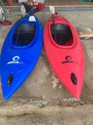 3 Kayaks , 2 Single, One Double with  paddles  and seats 
