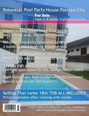 Potential Pool Party House Pattaya City for Sale Pattaya